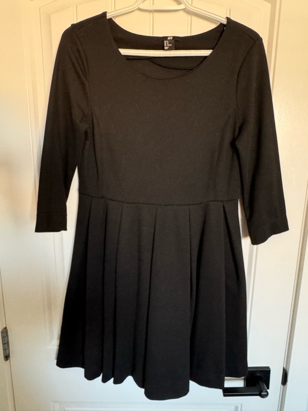 H&M Black Long Sleeve Pleated Skater Dress
